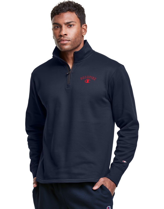 Champion Mens Sweatshirt NZ - Game Day 1/4 Zip Block Arch Logo Navy ( 7215-FDHCE )